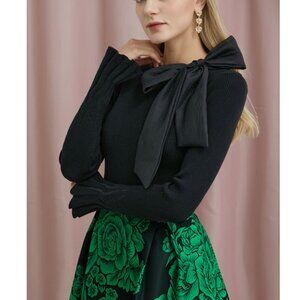 ChicWish FANCY WITH BOWKNOT KNIT TOP IN BLACK | Size Small - Med | NWT
